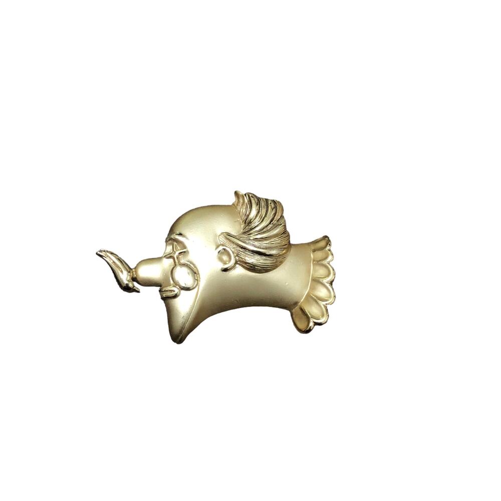Vintage 1980's AJC Gold Tone Clown Head Signed Stamped Whimsical Quirky Brooch